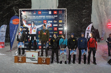 Ice Climbing World Cup 2014: Kuzovlev and Tolokonina win at Champagny en Vanoise. The Italian stage at Rabenstein has been cancelled.
