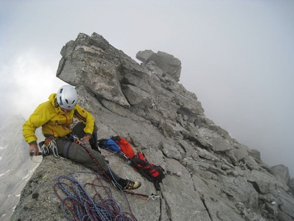 Desperation of the Northface - David Lama on the summit of Desperation of the Northface, Zillertal Alps, Austria.