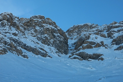 Chaberton 3131m, Alpi Cozie - Canale NE: la parte alta