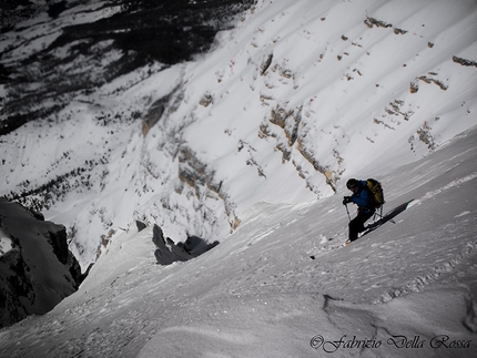 Conturines West Face, Dolomites - Manuel Nocker skiing down the West Face of Conturines, Dolomites