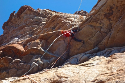 Corsica - Arnaud Petit climbin the 3rd pitch during the first ascent of 