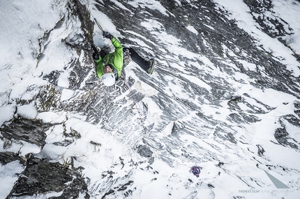 Ines Papert - Rudi Hauser climbing Eagles Paradise 8/IIIV WI5 500m, Roalden, 
Norway