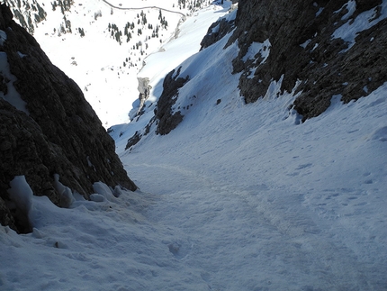 Hermann Comploj, Murfreid, Sella, Dolomites - The gulley on the Murfreid North Face skied by Hermann Comploj.