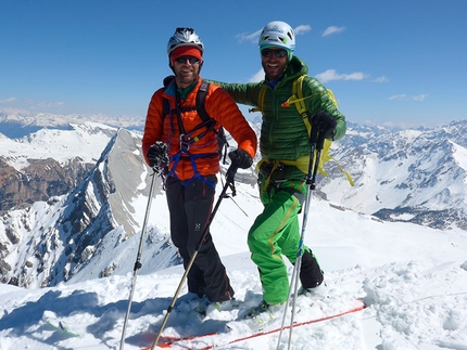 Sas dles Diesc, Fanes, Dolomites - Simon Kehrer and Roberto Tasser on 14/04/2014 skiing down Sasso delle Dieci