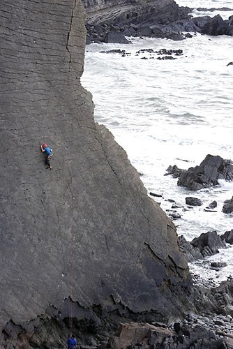 James Pearson - James Pearson on the first ascent of The Walk of Life, E12 7a at Dyer's Lookout, North Devon, England.