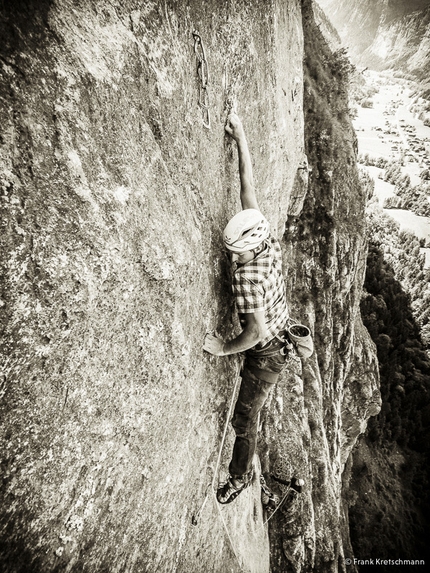 Alexander Megos - During the first ascent of Fly (8c, 550m Alexander Megos,Roger Schäli, Frank Kretschmann, David Hefti 04-08/2014), Lauterbrunnental, Switzerland.