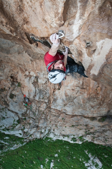 Monte Gallo, Sicily - Lukas Binder and Florian Hagspiel during the first ascent of  Freedom of Movement (7c, 200m) Monte Gallo, Sicily