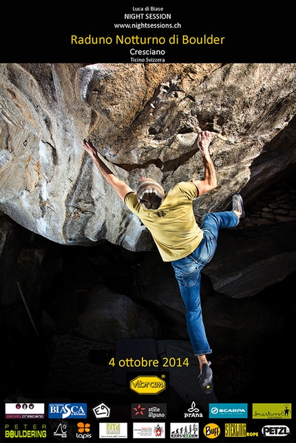 Night Session 2014 - Night Session 2014, the night bouldering meeting will take place on Saturday 4 October 2014 at Cresciano, Canton Ticino, Switzerland.