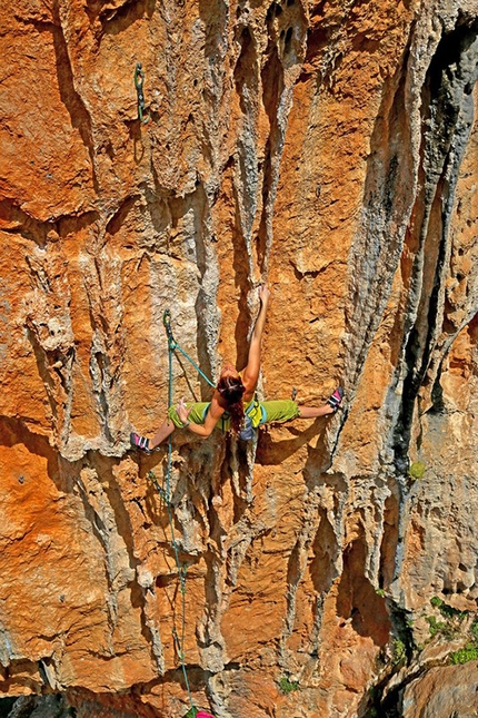 Leonidio, Greece - Argyro Papathanasiou climbing at Leonidio in Greece
