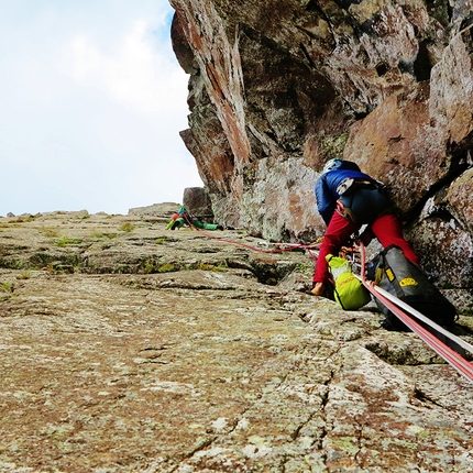 Giù la testa, Lagorai, Dolomites - During the first ascent of Giù la testa, Lagorai, Dolomites  (350m VIII / VIII+, Peter Moser, Thomas Ballerin, Iwan Canins, Roberto Ronzani 2014)