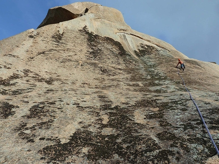 Climbing in Sardinia - Maurizio Oviglia during the first ascent of Malala Day, climbed with Fabio Erriu at Locherie (Onifai) and dedicated to Malala Yousafzai, 2014 Nobel prize winner.