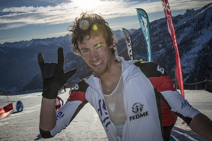 Ski mountaineering World Cup 2015 - Kilian Jornet Burgada after winning the Vertical Race at Puy Saint Vincent