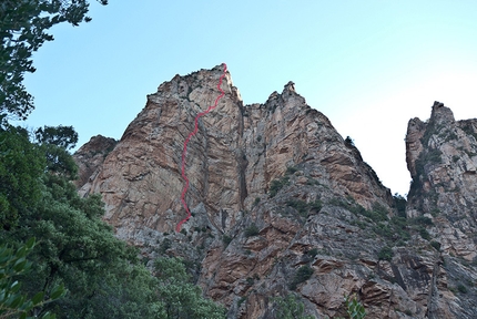 Capu Cascioni, Corsica, Hansjörg Auer, Much Mayr - Hansjörg Auer and Much Mayr making the first ascent of Le Petit Prince (8a, 400m), a new multi-pitch climb up the West Face of Capu Cascioni in Corsica.