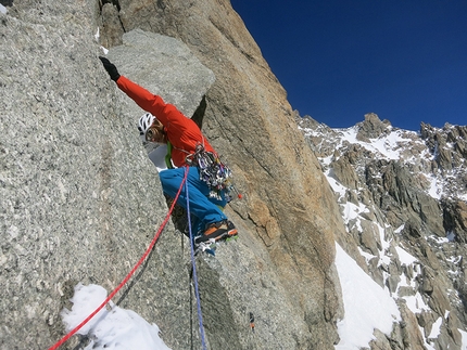 Mt. Maudit, Monte Bianco, Matt Helliker, Jon Bracey - Matt Helliker and Jon Bracey climbing Zephyr (M5+, 6b, 400m), a possible new mixed climb up the East Face of Mt. Maudit in the Mont Blanc Massif.