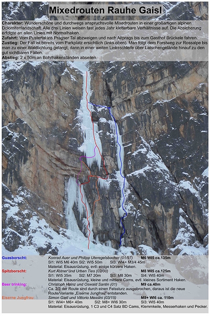 Eiserne Jungfrau, Croda Scabra, Braies, Dolomiti - Simon Gietl e Vittorio Messini su Eiserne Jungfrau, una nuova variante di ghiaccio e misto sulla Croda Scabra, Braies, Dolomiti.