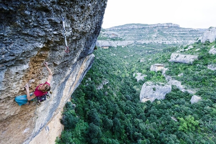 Angela Eiter, Margalef, Spain - Angela Eiter climbs her 3rd 9a route on Era Vella, Margalef, Spain on April 15th 2015