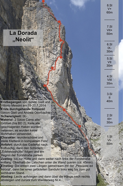 Piz dla Dorada, Puez, Dolomites - Simon Gietl and Vittorio Messini making the first ascent of Neolit, Piz dla Dorada, Puez, Dolomites