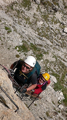 Dolomites: Sella vie ferrate and walks - Piz da Lec - Ascending the first ladder