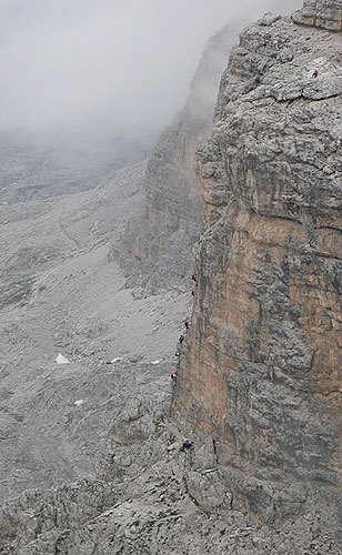 Dolomites: Sella vie ferrate and walks - Piz da Lec - The steep ladder on the final section