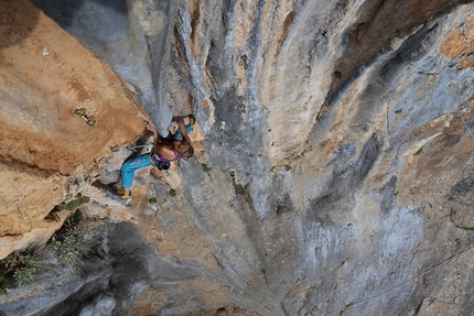 Nifada, Greece, Angela Eiter, Bernie Ruech - Angela Eiter climbing at Baum des Lebens 8c+ at Nifada, Greece