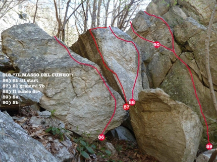 Miroglio boulder, palestra dei Distretti, Beppino Avagnina - Il circuito boulder a Miroglio (CN): Il masso di Cuneo