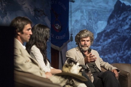 Cervino 2015 - 150 anni dalla conquista - Hervé Barmasse, Kay Rush e Reinhold Messner alla serata ll Cervino Racconta, durante i festeggiamenti di Cervino 150