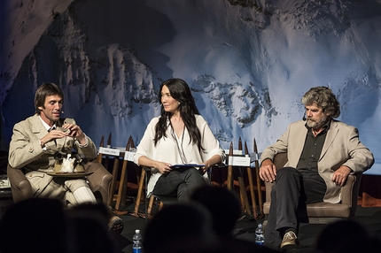 Cervino 2015 - 150 anni dalla conquista - Hervé Barmasse, Kay Rush e Reinhold Messner alla serata ll Cervino Racconta, durante i festeggiamenti di Cervino 150