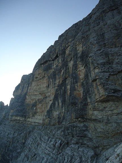 CAI don’t cry, Sass de Mura, Bellunese Dolomites - During the first ascent of CAI don’t cry (VIII+, R3, 300m, Davide Gaeta, Andrea Salvadori, Sass de Mura, Cimonega massif, Bellunese Dolomites