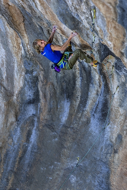 Angela Eiter climbing at Kyparissi, Greece - Angela Eiter climbing her Dream of Triumph 8c+ at Kyparissi, Greece