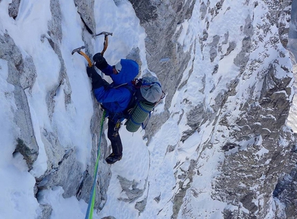 Gave Ding, Nepal, Mick Fowler, Paul Ramsden - Mick Fowler and Paul Ramsden during the first ascent of Gave Ding 6571m in Nepal (ED+ 1600m, 7 days)