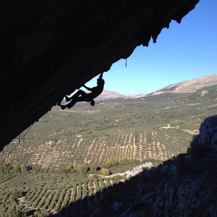 Daniel Andrada climbs Chilam Balam at Villanueva del Rosario in Spain