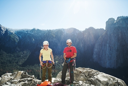 Yosemite, El Capitan, Jacopo Larcher, Barbara Zangerl - Barbara Zangerl e Jacopo Larcher in cima a El Capitan dopo aver salito la via El Nino in Yosemite (5.13c, 800m, Alexander Huber, Thomas Huber, 1998)