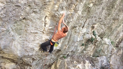 Gabriele Moroni, Nago, Arco - Gabriele Moroni climbing his new route Sid Lives 9a at Nago, Arco