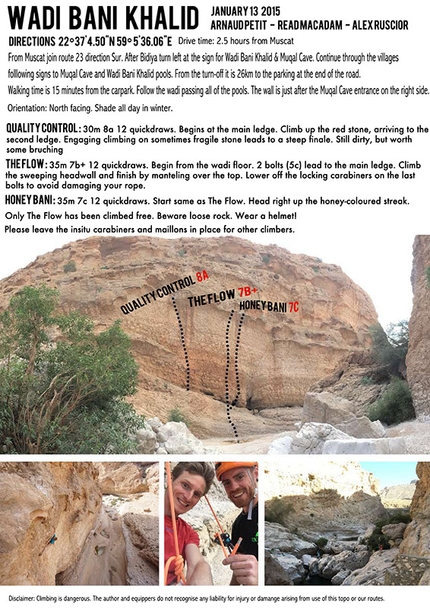 Oman sport climbing Arnaud Petit, Read Macadam, Alex Ruscior - Wadi Bani Khalid Topo