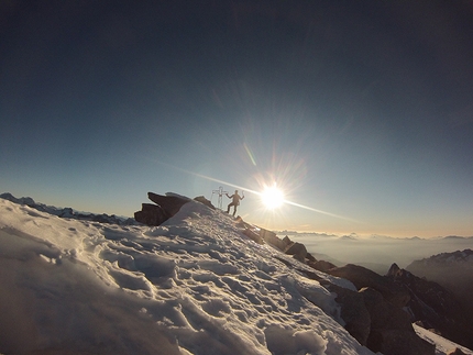 Tom Ballard, Pizzo Cengalo, Pizzo Badile - Tom Ballard on the summit of Pizzo Cengalo (3369m)
