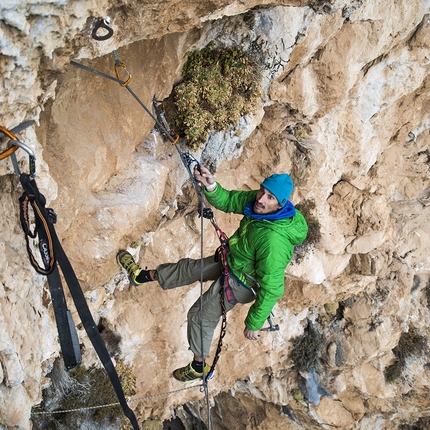 Sport climbing at Leonidio, Greece - During the first ascent of Fuori di Zucca (7c+/8a (7b obbl), 155m, Dimitri Anghileri, Simone Pedeferri, Luca Schiera 03/2016) Garden of Dionysus East Face, Leonidio, Greece