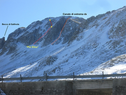 Alpinismo: Monte Gallinola - Per Elisa, Monte Gallinola (Riccardo Quaranta e Laura D’Alessandro il 28/1/2016. AD+, 110 m circa, 60-70° max, M3+)