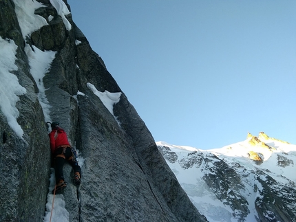 Rognon du Plan, Mont Blanc, alpinism, Simon Chatelan, Jeff Mercier - During the first ascent of 'Universal Studio' (M8/650m Simon Chatelan, Jeff Mercier 05/05/2016) Rognon du Plan (3601m), Mont Blanc