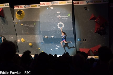 Bouldering World Cup 2016, Innsbruck - Akiyo Noguchi during the fifth stage of the Bouldering World Cup 2016 at Innsbruck