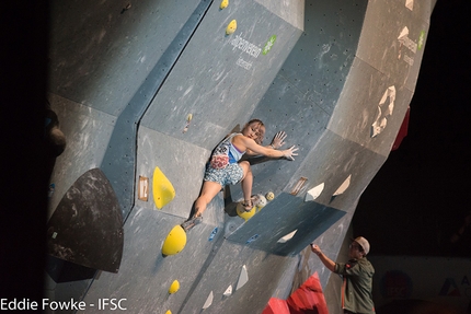 Bouldering World Cup 2016, Innsbruck - Sol Sa during the fifth stage of the Bouldering World Cup 2016 at Innsbruck