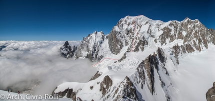 Monte Bianco, Via Major, Luca Rolli, Francesco Civra Dano - Via Major Monte Bianco:  la linea di discesa sul versante est, sciata da Luca Rolli e Francesco Civra Dano il 6 maggio 2016. 