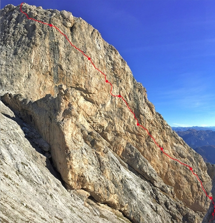 Traverso al Cielo, Peitlerkofel, Dolomites, climbing - 'Traverso al Cielo', Peitlerkofel, Dolomites (7b, 280m, Christoph Hainz, Simon Kehrer 11/2015)