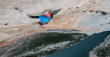 Chris Sharma, Mont - Rebei, Spain - Chris Sharma and Klemen Bečan attempting the 250m multi-pitch project at Mont - Rebei in Spain