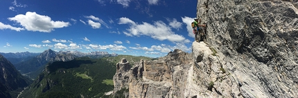 Cima Busazza, Civetta, Dolomites, Manrico Dell'Agnola, Maurizio Giordani - Maurizio Giordani making the first ascent of the new route up Cima Busazza, together with Manrico Dell'Agnola