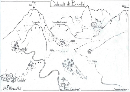 Malga Spora, Croz del Giovan, Dolomiti di Brenta - La mappa d'accesso a Malga Spora, Croz del Giovan, Dolomiti di Brenta