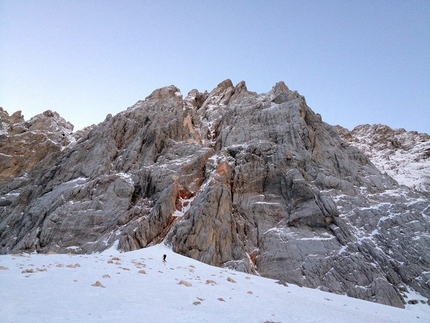 Škrlatica, Slovenia, Matej Arh, Klemen Gerbec  - Matej Arh and Klemen Gerbec on 18/12/2016 climbing Rdeča Megla up the North Face of Škrlatica (2740m), Slovenia