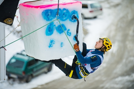 Ice Climbing World Cup 2017 - Angelika Rainer competing in the Ice climbing World Cup at Rabenstein, Italy