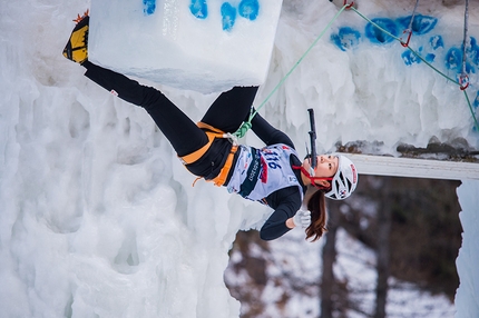 Ice Climbing World Cup 2017 - Han Na Rai Song on her way to winning the stage in Rabenstein in Italy and the entire Ice climbing World Cup 2017