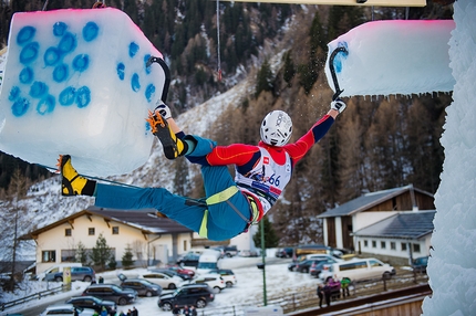 Ice Climbing World Cup 2017 - Maxim Tomilov competing in the Ice climbing World Cup at Rabenstein, Italy