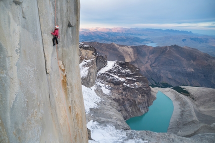 Riders on the Storm, Torres del Paine, Patagonia, Mayan Smith-Gobat, Brette Harrington - Mayan Smith-Gobat climbing 'Riders on the Storm', Torres del Paine, Patagonia